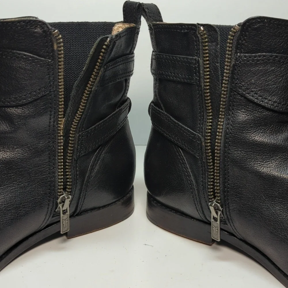 Frye Anna Gore Black Label Leather Ankle Bootie boots womans size 6.5